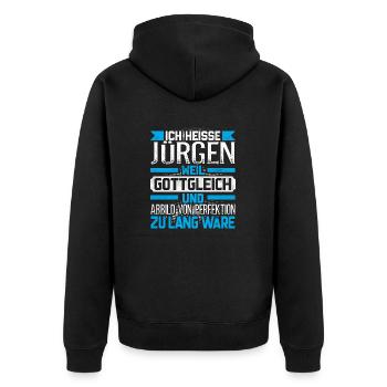 JÜRGEN - Gottgleich - Unisex Premium Bio Zip Hoodie - Schwarz - Hinten - Nico (187cm)