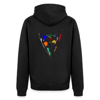 Bunte Farbkleckse - Dreieck - Unisex Premium Bio Zip Hoodie - Schwarz - Hinten - Nico (187cm)
