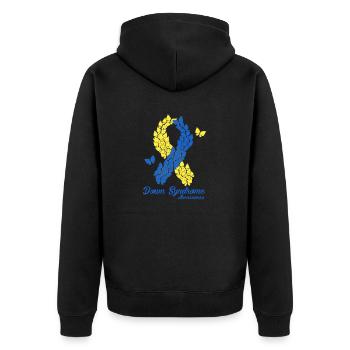 Down-Syndrom-Bewusstsein - Unisex Premium Bio Zip Hoodie - Schwarz - Hinten - Nico (187cm)