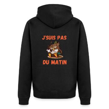 j suis pas du matin - Café humour du matin - Veste à capuche bio Premium Unisexe - noir - Dos - Nico (187cm)