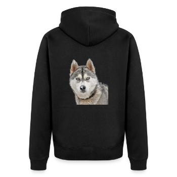 Husky in the snow - Unisex Premium Organic Zip Hoodie - black - Back - Nico (187cm)