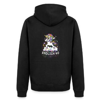 60. Geburtstag / Einhorn - Unisex Premium Bio Zip Hoodie - Schwarz - Hinten - Nico (187cm)