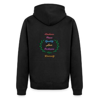 Kindness Peace Equality Love Inclusion Hope Divers - Veste à capuche bio Premium Unisexe - noir - Dos - Nico (187cm)