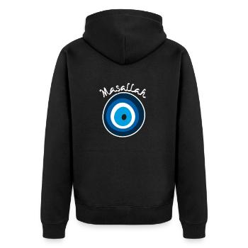 Masallah nazar, evil eye - Unisex Premium Bio Zip Hoodie - Schwarz - Hinten - Nico (187cm)