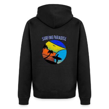 Surfer-Surfing Paradise-Wassersport-T-Shirt - Unisex Premium Bio Zip Hoodie - Schwarz - Hinten - Nico (187cm)