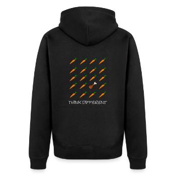 Think different - Unisex Premium Bio Zip Hoodie - Schwarz - Hinten - Nico (187cm)