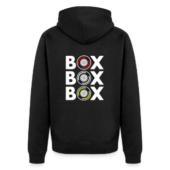 Box Box Box Grand Prix Tyre Compound White Design - Unisex Premium Organic Zip Hoodie - black - Back - Nico (187cm)