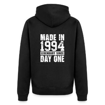 Hergestellt 1994, legendär seit dem ersten Tag - Unisex Premium Bio Zip Hoodie - Schwarz - Hinten - Nico (187cm)