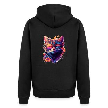 Chat arc-en-ciel coloré avec des lunettes de soleil élégantes - Veste à capuche bio Premium Unisexe - noir - Dos - Nico (187cm)