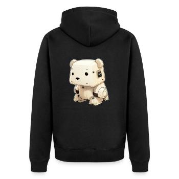 Cool little robot soldier bear ready to help in the - Unisex Premium Organic Zip Hoodie - black - Back - Nico (187cm)