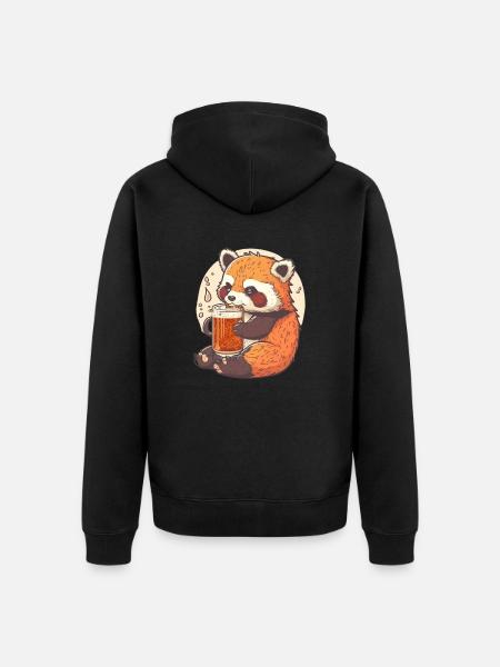 Red panda enjoying its beer - Unisex Premium Organic Zip Hoodie - black