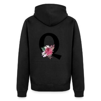 Blumenbuchstabe q - Unisex Premium Bio Zip Hoodie - Schwarz - Hinten - Nico (187cm)