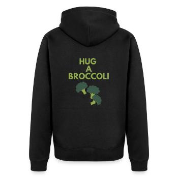 HUG A BROCCOLI - Unisex Premium Organic Zip Hoodie - black - Back - Nico (187cm)