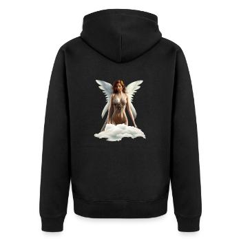 Angel and cloud watches over humanity in Desig - Unisex Premium Organic Zip Hoodie - black - Back - Nico (187cm)