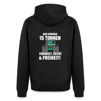 Lustige Traktor Sprüche zum Geburtstag - Unisex Premium Bio Zip Hoodie - Schwarz - Hinten - Nico (187cm)