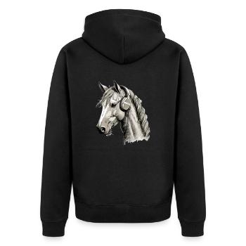 Cork, das audiophile Pferd - Unisex Premium Bio Zip Hoodie - Schwarz - Hinten - Nico (187cm)