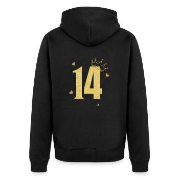 14th Anniversary Golden Crown - Unisex Premium Organic Zip Hoodie - black - Back - Nico (187cm)