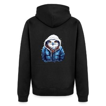 Streetstyle Schneeeule | Eulen-Liebhaber - Unisex Premium Bio Zip Hoodie - Schwarz - Hinten - Nico (187cm)