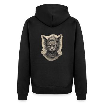 Horror / Katze / Miez / Halloween / gruselig - Unisex Premium Bio Zip Hoodie - Schwarz - Hinten - Nico (187cm)