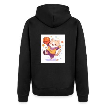 Cat with basketball - Unisex Premium Organic Zip Hoodie - black - Back - Nico (187cm)