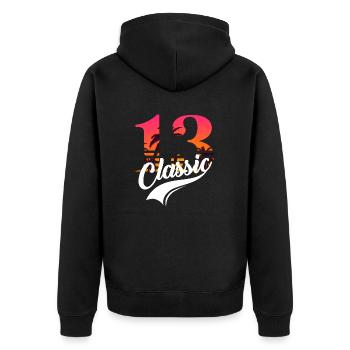Issue 13 - 13th anniversary - Unisex Premium Organic Zip Hoodie - black - Back - Nico (187cm)