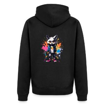 Fox in the Art House: Ein handgefertigtes T-Shirt voller Flair! - Unisex Premium Bio Zip Hoodie - Schwarz - Hinten - Nico (187cm)