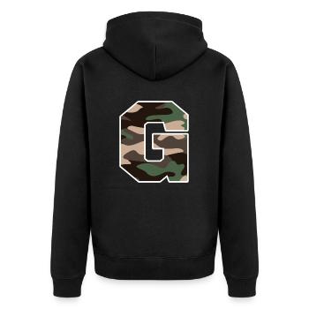 lettre G camouflage militaire-idée cadeau - Veste à capuche bio Premium Unisexe - noir - Dos - Nico (187cm)