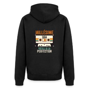 Millésime 1984 vieilli à la perfection - Veste à capuche bio Premium Unisexe - noir - Dos - Nico (187cm)