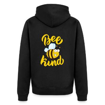 Lustige Biene Spruch Bee Kind - Unisex Premium Bio Zip Hoodie - Schwarz - Hinten - Nico (187cm)