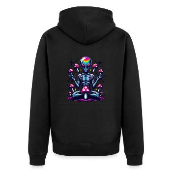 Alien mit Pilzen - Unisex Premium Bio Zip Hoodie - Schwarz - Hinten - Nico (187cm)