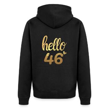 Hello 46 doré - Veste à capuche bio Premium Unisexe - noir - Dos - Nico (187cm)