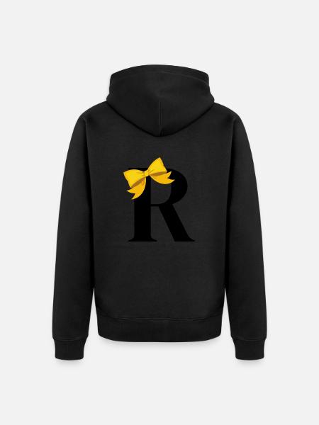Letter r yellow bow - Unisex Premium Organic Zip Hoodie - black