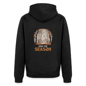 Fahre die Saison Herbst-Fahrradszene - Unisex Premium Bio Zip Hoodie - Schwarz - Hinten - Nico (187cm)