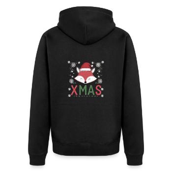 Niedlicher Fuchs mit Weihnachtsmütze Foxy Xmas - Unisex Premium Bio Zip Hoodie - Schwarz - Hinten - Nico (187cm)