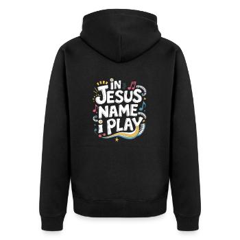 Playing for Faith - Unisex Premium Organic Zip Hoodie - black - Back - Nico (187cm)