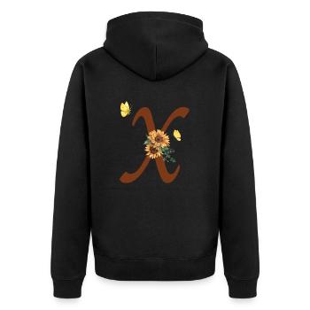 Buchstabe x Sonnenblume Schmetterling - Unisex Premium Bio Zip Hoodie - Schwarz - Hinten - Nico (187cm)