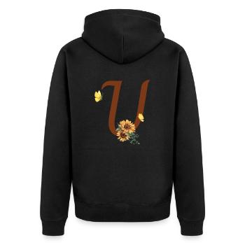 Lettre u tournesol papillon - Veste à capuche bio Premium Unisexe - noir - Dos - Nico (187cm)