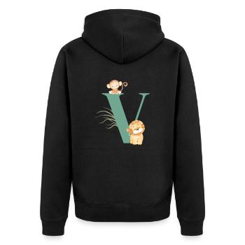 Letter v green jungle animals - Unisex Premium Organic Zip Hoodie - black - Back - Nico (187cm)