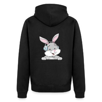 Lapin rieur dans les écouteurs - Veste à capuche bio Premium Unisexe - noir - Dos - Nico (187cm)
