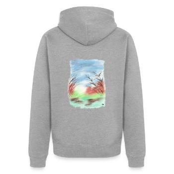 Tons bleu/vert plage/dune (craie pastel) - Veste à capuche bio Premium Unisexe - gris chiné - Dos - Nico (187cm)