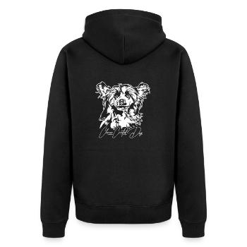 CHINESE CRESTED DOG Powderpuff Portrait Wilsigns - Unisex Premium Bio Zip Hoodie - Schwarz - Hinten - Nico (187cm)