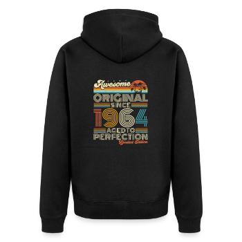 1964 Jahrgang Retro Vintage Geburtstag Geschenk - Unisex Premium Bio Zip Hoodie - Schwarz - Hinten - Nico (187cm)