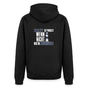 Norden Küste Meer Kapitän moin moin küstenkind - Unisex Premium Bio Zip Hoodie - Schwarz - Hinten - Nico (187cm)