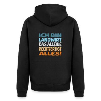 ich bin Landwirt - Unisex Premium Bio Zip Hoodie - Schwarz - Hinten - Nico (187cm)