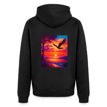 Artwork Grafik majestätisch lebendige Farbe prächt - Unisex Premium Bio Zip Hoodie - Schwarz - Hinten - Nico (187cm)