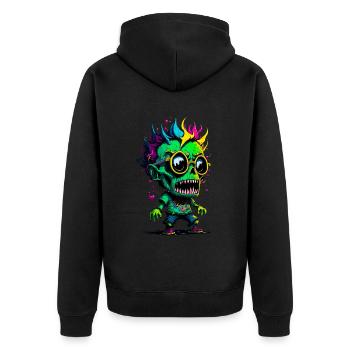 Bunter cooler Zombie - Unisex Premium Bio Zip Hoodie - Schwarz - Hinten - Nico (187cm)