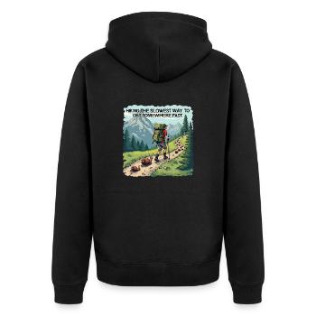 Wandern In Den Bergen Lustiges Shirt Für Wanderer - Unisex Premium Bio Zip Hoodie - Schwarz - Hinten - Nico (187cm)