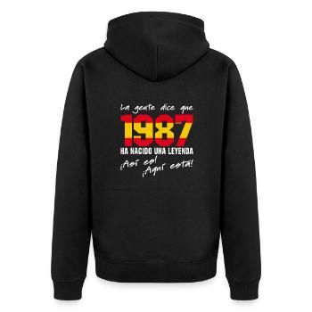 Eine Legende wurde 1987 geboren - Unisex Premium Bio Zip Hoodie - Schwarz - Hinten - Nico (187cm)