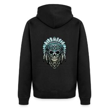 Indian skull chief feathers feather headdress - Unisex Premium Organic Zip Hoodie - black - Back - Nico (187cm)