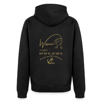 Wismar-Möwe-Anker-Ostsee-Koordinaten-Hansestadt - Unisex Premium Bio Zip Hoodie - Schwarz - Hinten - Nico (187cm)